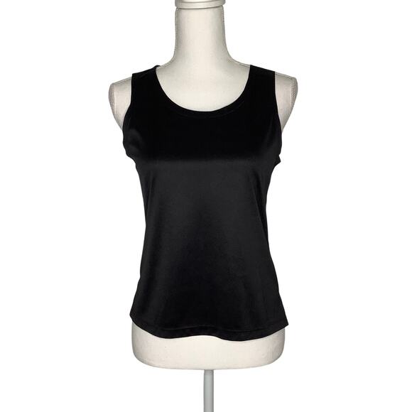 Notations Black Satin Scoop Neck Tank Top Petite Medium - Picture 1 of 7